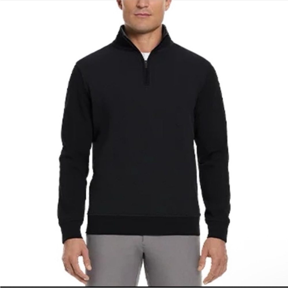 NWT Ted Baker Sweater Mens Blk/Navy 1/4 Zip Mock Neck Knit Pullover 1816488 Sz S